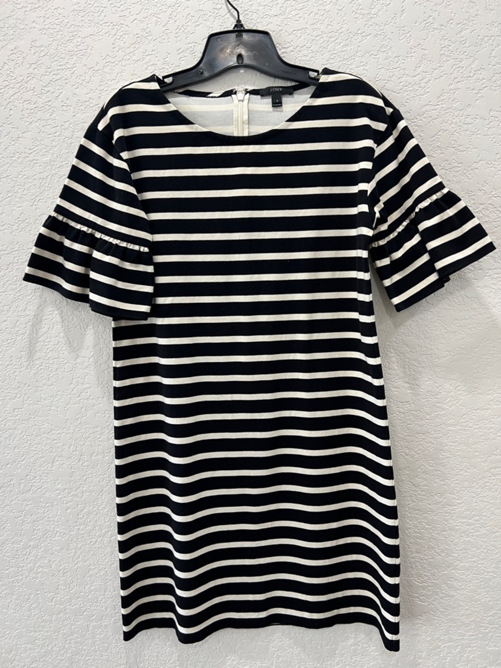 J. Crew Black & White Striped Ruffle-Sleeve Mini Dress